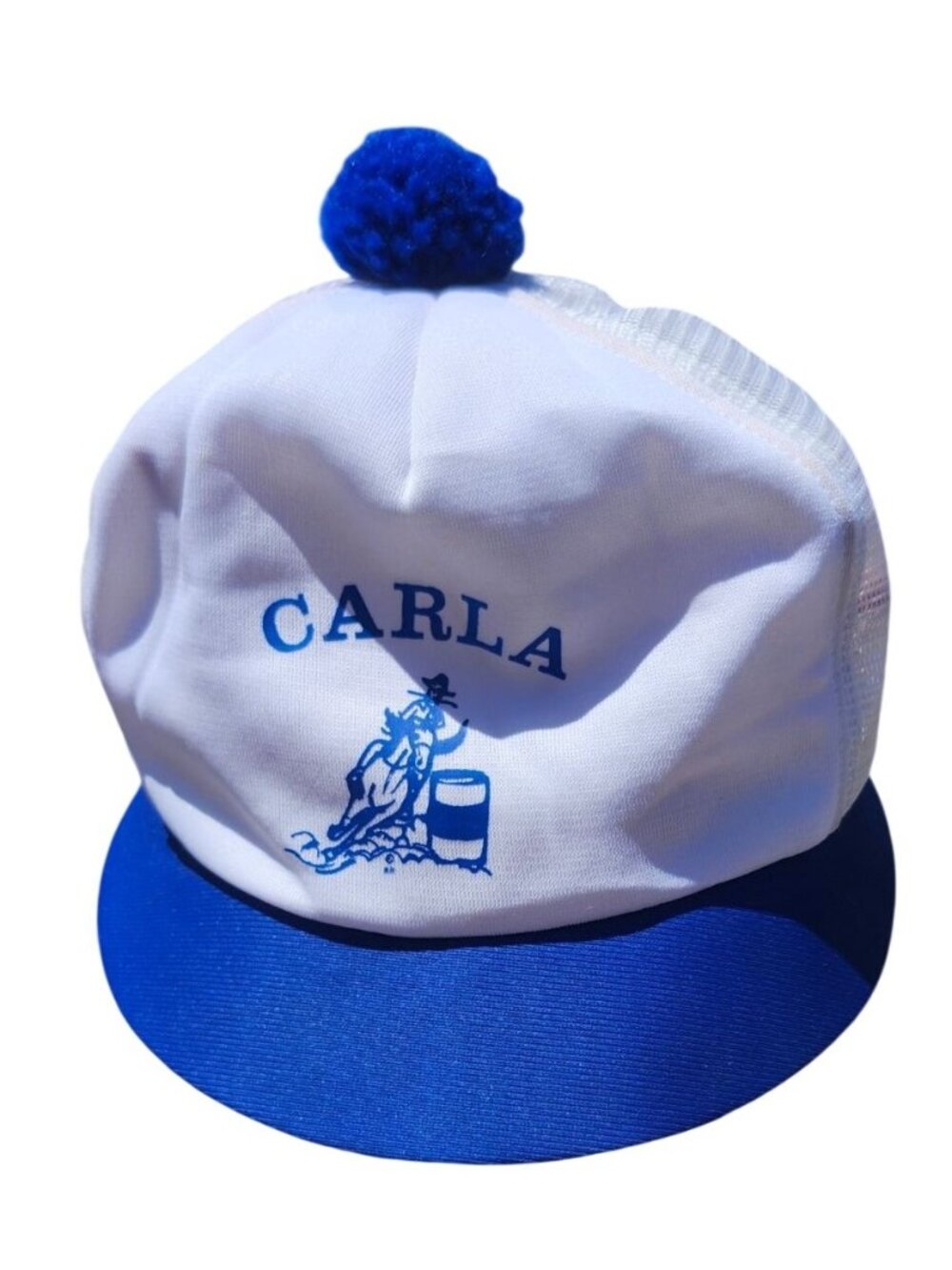 Vintage 70/80s Carla Barrel Racer Trucker Hat Rodeo Western Snapback Pom Pom Cap - Picture 5 of 8
